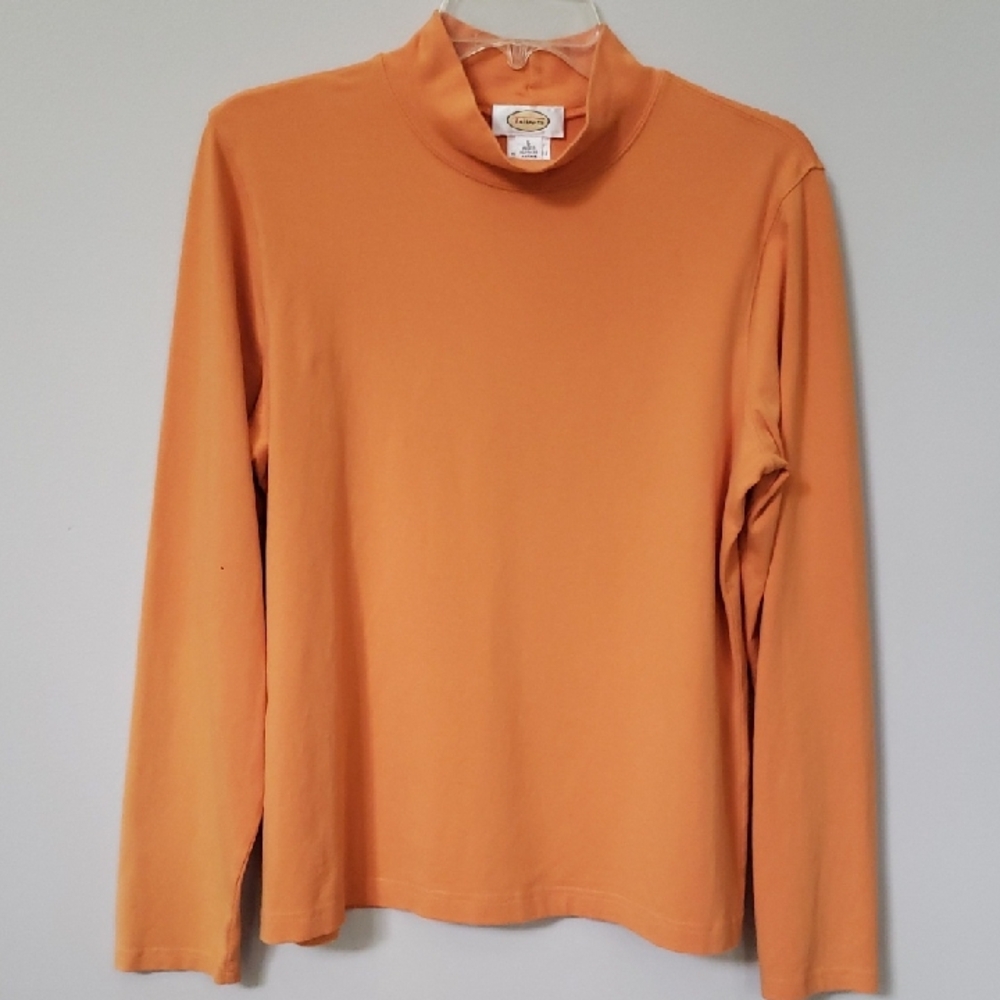 Talbots Top Womens L Warm Orange Long Sleeve Mock Neck Knit TS12